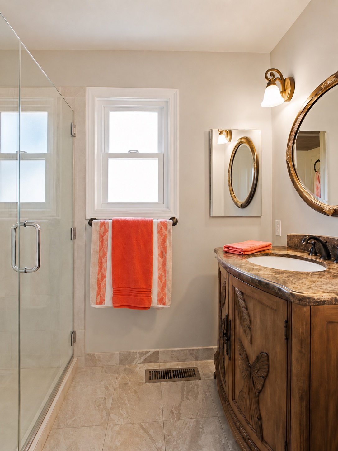 Hall bath with shower and window